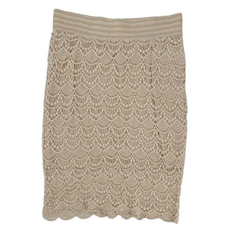 Maurices Skirt Large Pull On Bodycon Crochet BOHO Beige Casual Fitted
